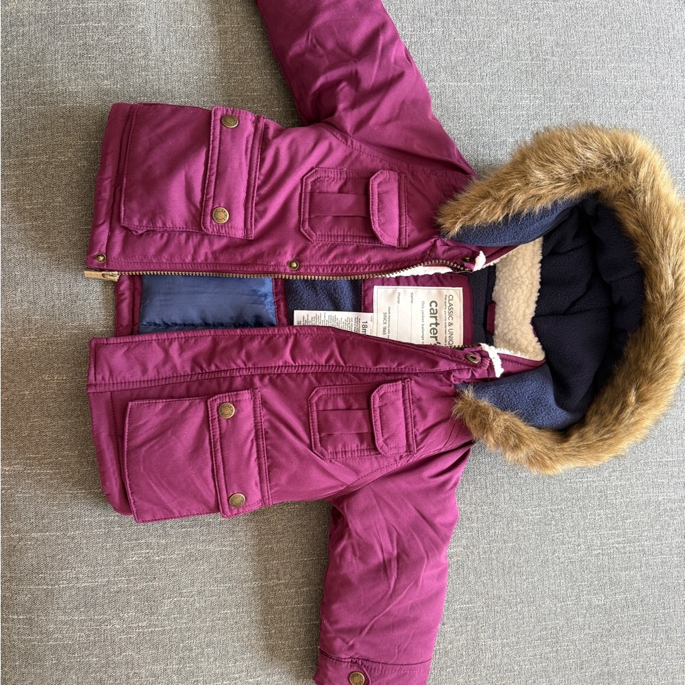 Carters Hooded Jacket with Faux Fur Trim